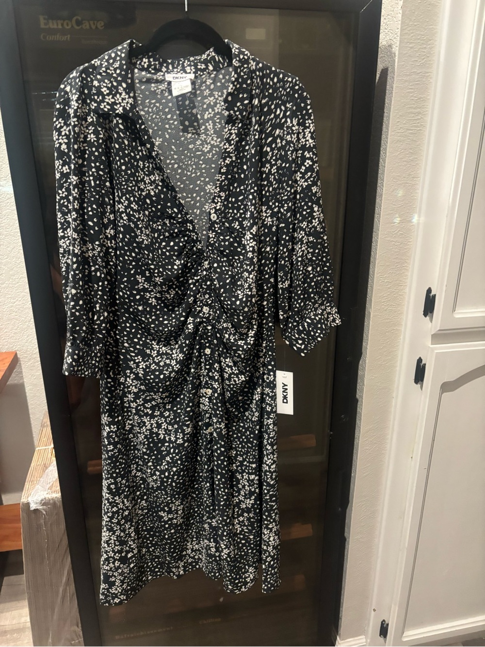 DKNY Black and White Printed Midi Dress
